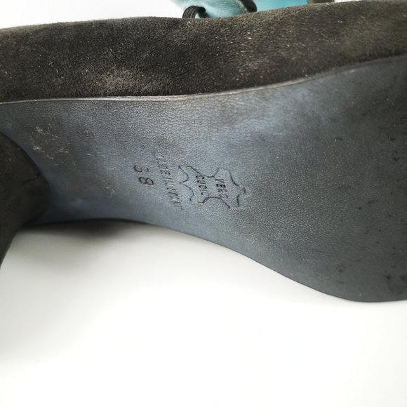 Thierry Rabotin Size 38 /US 7.5 Italian Black Suede Ryder Mary Jane Heels - Picture 6 of 8